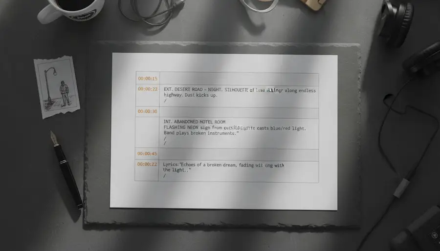 AV script format: two-column timecode-locked scene list